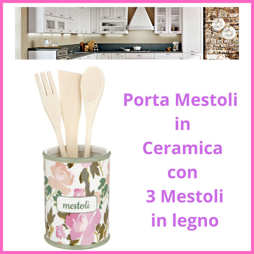 Porta mestoli ceramica con - mestoli, in