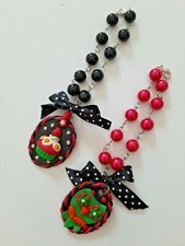 Lotto 2 bracciali braccialetti perle rosa nero cameo fimo gufo cupcake ragazza