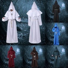 Costume Cosplay Sacerdote Uomo Monaco Maxi Accappatoio Frate Mantello Capo Medievale Rinascimento