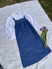 Abito midi vintage taglia S 8-10 blu in lana con ricamo pinafore