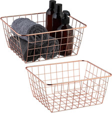 Set Da 2 Cestini Portaoggetti in Metallo, Cesto Design a Rete, per Cucina Bagno,