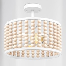 White Wood Beaded Boho Chandelier - Modern Nursery Ceiling Light Fixture, Bea...