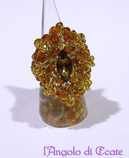 Idea regalo ANELLO artigianale perline conteria cristalli Swarovski bronzo/oro