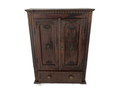 Antico armadietto farmacia medicinale in legno intagliato a mano ornato finiture ottone angeli