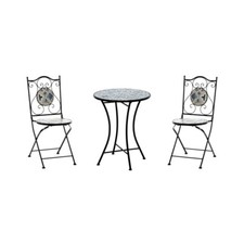 Set Bistrot Tavolo Maioliche Tondo 60 Cm Con 2 Sedie Pieghevoli Cipro