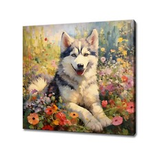 Cucciolo cane husky fiori