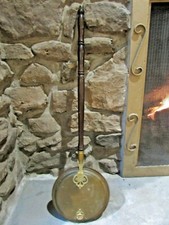 Antico scaldaletto scalda letto vintage rame e ottone con manico in legno 36" 