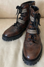 Lazamani Stivaletti Donna 37 Marrone Borchie Cerniera Fibbia Lacci