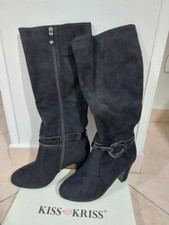 Stivale Alto Nero Scarpe con Tacco Largo 9 cm TG 37 Kiss Kriss -Usato Come Nuovo