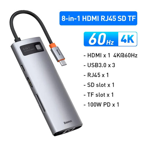 Baseus hub usb c 4k - 8, in
