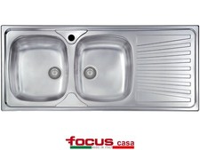 Lavello Monica acciaio cm 116 x 50 2 vasche sinistr e gocciolatoio Made in Italy