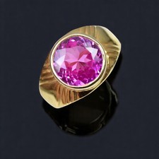 Rosa Naturale Rubino Rotondo 925 Anello Argento Sterling Vintage Look per Uomo