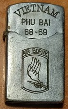 Vietnam LIGHTER 1968–69 PHU BAI AIRBORNE MILITARY WORLD WAR MOTTO NO ZIPPO ROBLE