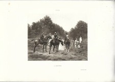 Stampa antica AMAZZONI A CAVALLO GENTILDONNE A PASSEGGIO 1893 Old antique print