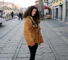 Cappotto montone shearling pelliccia donna vintage originale anni 80 90 oversize