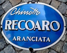 RECOARO BIBITE INSEGNA TARGA TABELLA SMALTATA BOMBATA ORIGINALE 1950 ENAMEL SIGN