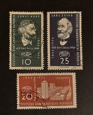 Francobolli DDR Zeiss Ottica Astronomia Microscopio Mi 545/7 Sc 411/3 1956