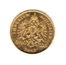 MONETA D'ORO  4fiorini/10franchi  1892  AUSTRIA  FRANCESCO GIUSEPPE - FDC