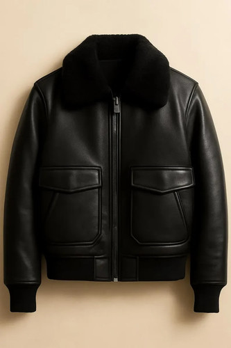Men black leather bomber - black,