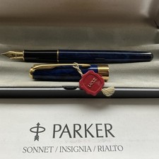 PARKER SONNET  18K GOLD  NIB  FOUNTAIN PEN PREMIER BLUE LAQUE NOS DATE 2002