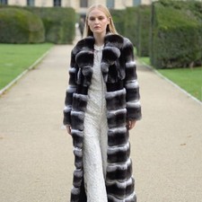 Cappotto donna cincillà giacca vera pelliccia di coniglio rex invernale pelliccia intera esterno
