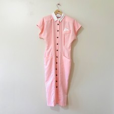 Vintage 1950s 50s dress pink button front retro grease costume style 8