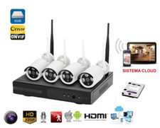 KIT 4 CANALI HD VIDEOSORVEGLIANZA IP WIFI  4 TELECAMERE+DVR+HARD DISK 500GB