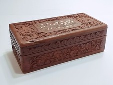 Portagioie  in legno intagliato scatola forziere indiano antico Scrigno vintage