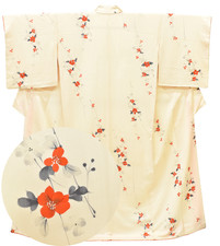 ACCAPPATOIO GIACCA SETA KIMONO VINTAGE GIAPPONESE FIORE KOMON BIANCO 3mt2211P