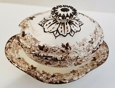 Antica Salsiera in Ceramica Disegno Inglese con Rottura Coperchio