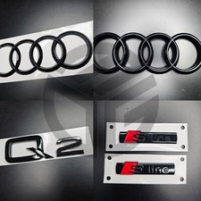 AUDI Q2 Badge Neri GRIGLIA/STIVALI/PARAFANGO SET COMPLETO Inc 2 X S-Line 2017+