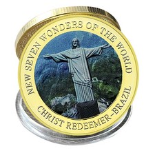 Nuova moneta 7 meraviglie del mondo - Cristo Redentore - Brasile medaglia placcata oro