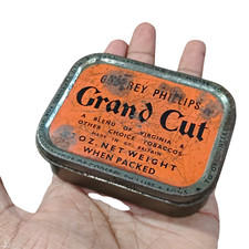 Vecchia antica rara scatola di latta tabacco Godfrey Phillips Grand Cut vinta...