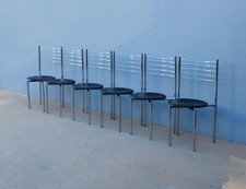 Sei sedie vintage in acciaio con seduta rotonda in pelle, anni ’70!