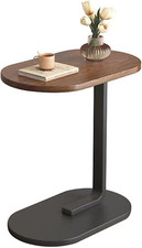 Tavolino Salotto a Forma Di C, Tavolino Laterale Da Divano, in Noce Con Struttur