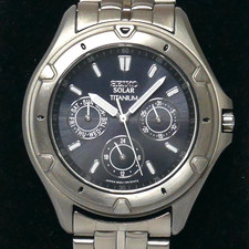 Orologio militare SEIKO 5K2J 1996 titanio nero energia solare triplo calendario Giappone