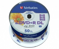 50 DVD+R Verbatim stampabili doppio strato 8x DL doppio disco vuoto 8,5 GB 97693