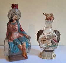 VIARENGO Torino 2 bottiglie sagomate vecchie d'epoca Marsala all'uovo Quo Vadis