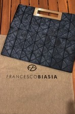 Borsa Clutch Blu In Raso Manici Metallici RARA Francesco Biasia