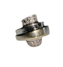 Anello artigianale in Oro Bianco 18K stile Cocktail con pavè di Zirconi Naturali
