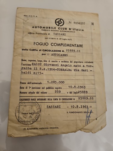 Foglio complementare - a.c.i.,