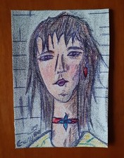 QUADRI DISEGNO SU TELA VOLTO DI RAGAZZA DIPINTO A MANO BELLO 9 X 13 ARREDO CASA