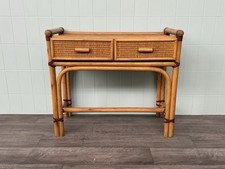 Consolle In Bambù Scrittoio Anni 80 Con Due Cassetti Tavolino Vintage