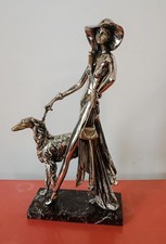 ♥ AMILCARE SANTINI STATUA DONNA CON CANE ETRURIA RESINA ARGENTO MARMO VINTAGE