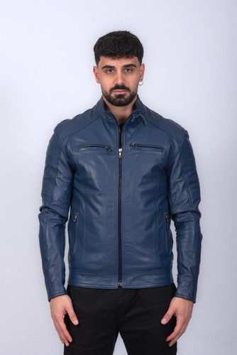 Giubbino pelle uomo blu - giubbino,