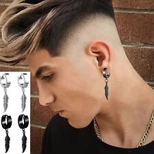 Orecchini a cerchio in acciaio pendente piuma nero/argento punk rock unisex