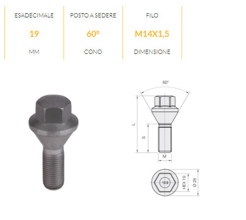 B1400 bullone ruote oem m14 - oem, x