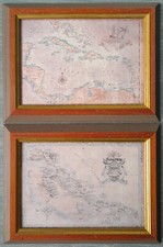 Caraibi + Bahamas Quadri Coppia Vintage Stilizzati Già in Cornice 17 x 22 cm
