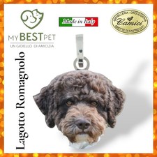 Ciondolo pendente cane argento 925 razza Lagotto Romagnolo rodiato foto smalto