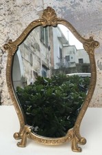 Specchio da tavolino cornice in ottone vintage stile liberty (34,5x24,5cm)